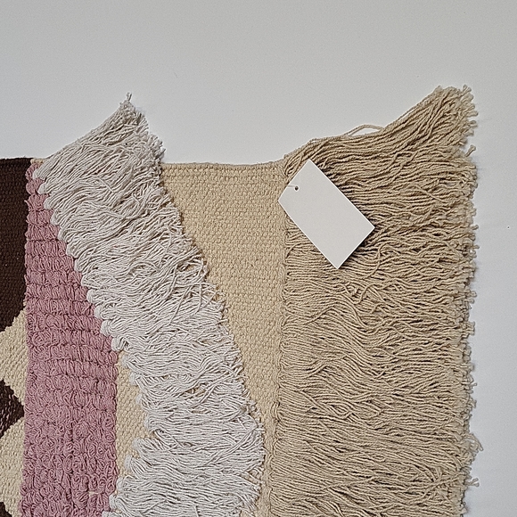 Wall Macrame  Hand Woven Wall Tapestry Decor Tan Brown Pink White - Picture 6 of 16